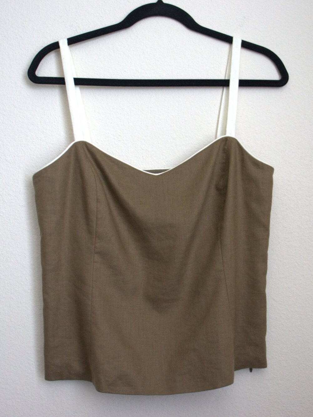NWT Dana Buchman Olive Green Cami Top Contrast Piping Sweetheart Linen